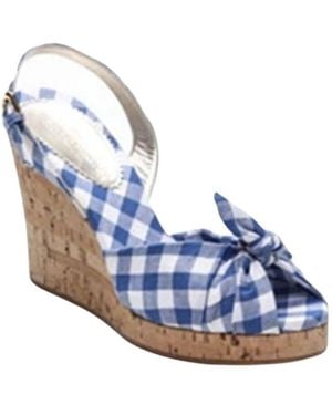 Ines De La Fressange Paris Blaue gingham kork keilabsatz sandalen