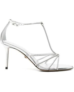 Mach & Mach Schoenen ,Grijs ,Sandaal Met T-Band En Kristalversiering - Wit