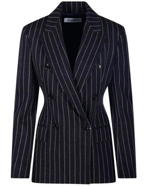 Max Mara Dubbelrijige Krijtstreeppak Van Wol - Blauw