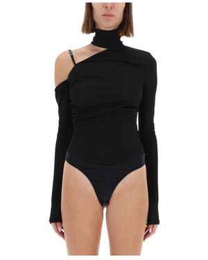 Versace Jeans Couture Asymmetrische Halslijn Lange Mouw Bodysuit - Zwart