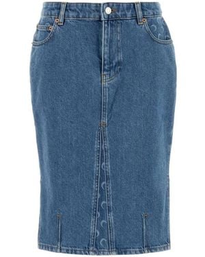 Marine Serre Rokken ,Blauw ,Denim Denim Midi Rok Met Maanprint