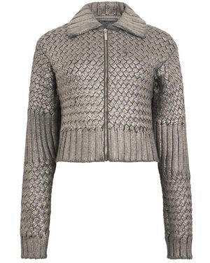 Alberta Ferretti Truien & Vesten ,Grijs ,Wol Cardigan Met Rits