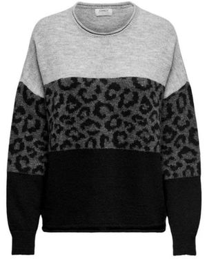 ONLY Colorblock Luipaardprint Gebreide Trui - Grijs