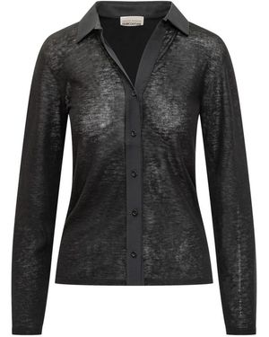 Semicouture Overhemden ,Zwart ,Wol Cardigan Met Overhemdkraag En Semi-Transparante Stof