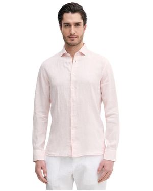 Hackett Overhemden ,Roze ,Linnen Tailored Fit Garment Dyed Linen Shirt