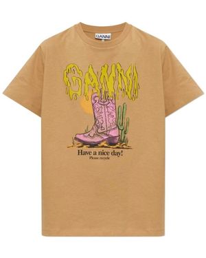Ganni T-Shirts En Poloshirts - Naturel
