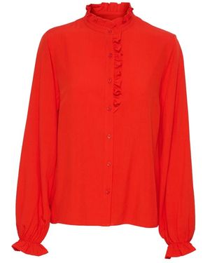 Cream Overhemden ,Rood ,Flame Scarlet Shirt Met Pofmouwen