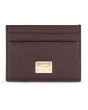 Dolce & Gabbana Accessoires ,Bruin ,Leer Calfskin Card Holder With Branded Plate