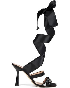 Alberta Ferretti Schoenen ,Zwart ,Leer Stiletto Hakken Met Strik Op De Kuit