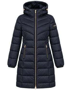 Yes-Zee Langer Gesteppter Puffer-Mantel - Blau