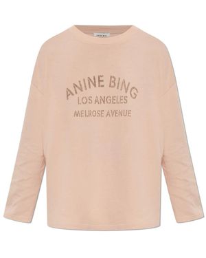 Anine Bing Tops ,Roze ,Katoen Ivan Long Sleeve Melrose Stencil - Naturel