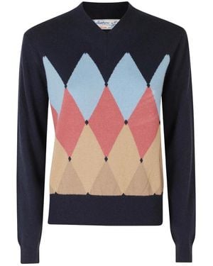 Ballantyne Truien & Vesten ,Blauw ,Kasjmier Diamond V-Hals Trui
