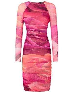 Roberto Cavalli Rose-Printed Pleated Midi Dress - Pink