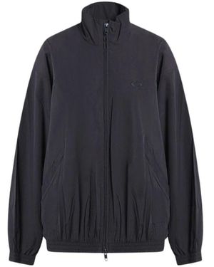 Balenciaga Jassen ,Zwart ,Polyester Lichte Bomberjack Met Capuchon - Blauw
