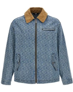 Gcds Monogram Denim Harrington Jacket - Blauw