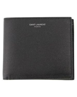 Saint Laurent Accessoires ,Zwart ,Leer Grain De Poudre Wallet - Grijs
