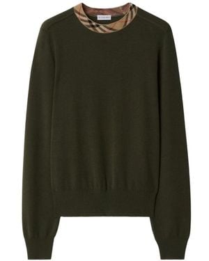 Burberry Grauer Strickpullover Mit Karodetail - Grün