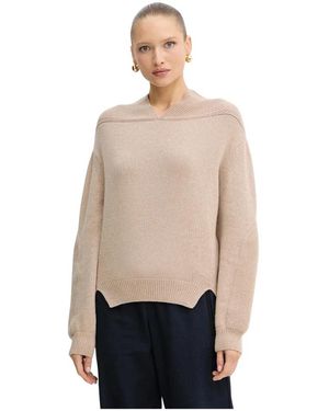 Victoria Beckham Pullover Mit V-Ausschnitt Und Passe - Natur