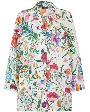 Gucci Zijden Blouse Met Bloemendessin - Blauw