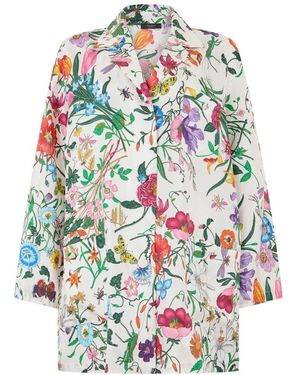Gucci Zijden Blouse Met Bloemendessin - Blauw