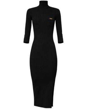 Elisabetta Franchi Jurk Met Coltrui Van Ribstof - Zwart