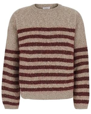 Brunello Cucinelli Truien & Vesten ,Bruin ,Ronde Hals Gebreid