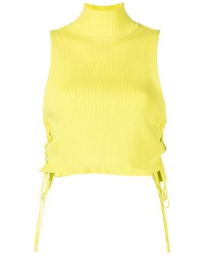 ROKH Tops ,Geel ,Polyester Ribgebreide Mouwloze Top Met Mock-Neck
