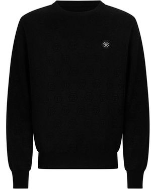 Philipp Plein Truien & Vesten ,Zwart ,Pullover Ronde Hals Ss Monogram