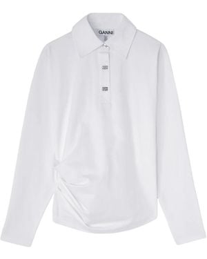 Ganni Heavy Stretch Jersey Draped Polo - Weiß