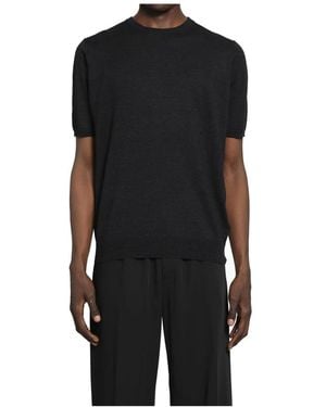 Lardini Truien & Vesten ,Zwart ,Katoen Katoen Linnen Jacquard Knit T-Shirt