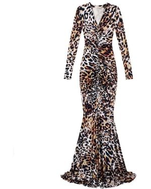 Norma Kamali Kleedjes ,Veelkleurig ,Polyester Shirred Front Fishtail Gown - Wit