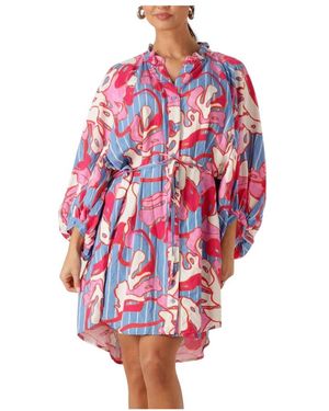 Pom Dress Urban Flora Stripe Linen - Rot