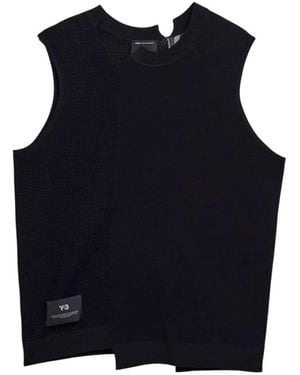 Y-3 Truien & Vesten ,Zwart ,Polyester Gfx Gebreid Vest - Blauw