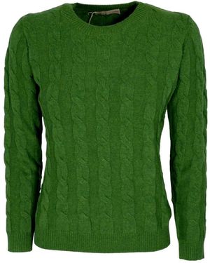 Cashmere Company Grüner kaschmir- und wollgeflochtener rundhalspullover