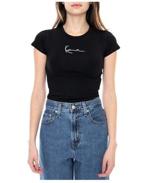 Karlkani Tops ,Zwart ,Katoen Small Signature Short Tee