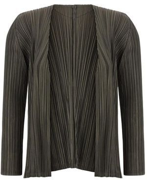 Issey Miyake Truien & Vesten ,Groen ,Polyester Mellow Pleats Cardigan