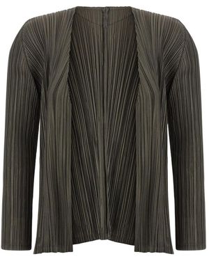 Issey Miyake Truien & Vesten ,Groen ,Polyester Mellow Pleats Cardigan