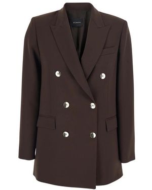 Plain Jassen ,Bruin ,Wol Double-Breasted Jas Met Piek Revers