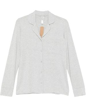 Skims Nachtkleding ,Grijs ,Leer Pyjamaset Met Lange Mouwen En Knoopsluiting - Wit