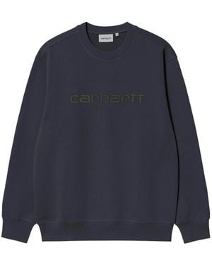 Carhartt Hoodies & Sweatvesten ,Blauw ,Katoen Sweatshirt Met Geborduurd Logo