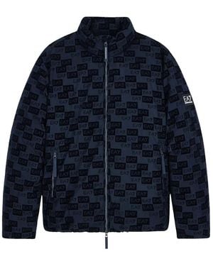 EA7 Jassen ,Veelkleurig ,Polyester Monogram Velvet Bomberjack - Blauw