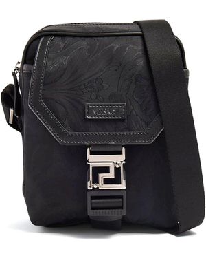 Versace Eco-Nylon Vertikale Messenger Tasche Barocco - Schwarz