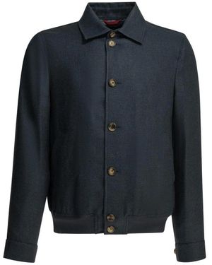 Brunello Cucinelli Jassen ,Blauw ,Bomberjack Met Textuur En Knoopsluiting