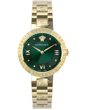 Versace Elegante Stahlgehäuse Lederarmbanduhr - Mettallic