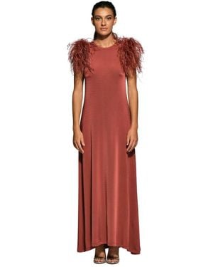 Moskada Braunes seidenfederdetailkleid - Rot