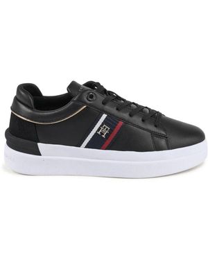 Tommy Hilfiger Schwarzer Ledersneaker Mit Handwerkskunst
