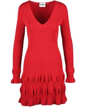 Moschino Kleedjes ,Rood ,Polyester Gebreide Jurk Met Wijde Rok