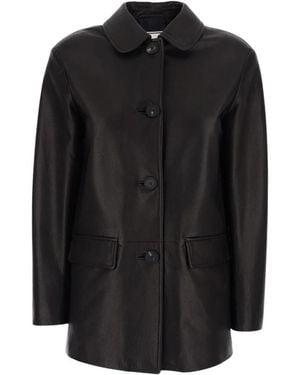 Tagliatore Klassische Lederjacke Mit Kragen Und Pattentaschen - Schwarz