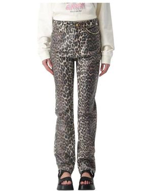 Ganni Leopard Print Straight Leg Jeans - Grau