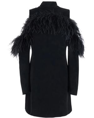 P.A.R.O.S.H. Kleedjes ,Zwart ,Polyester Feathers Jurk